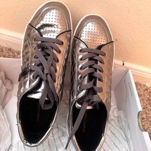 Rebecca Minkoff  Metallic Silver Leather Lace Up Sneakers